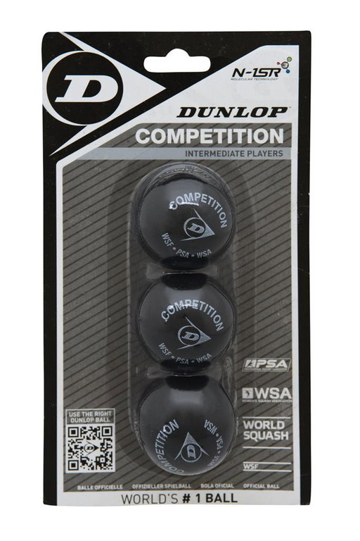 Dunlop Squashball Competition (1 Punkt, Speed langsam) schwarz Blisterverpackung - 3 Bälle