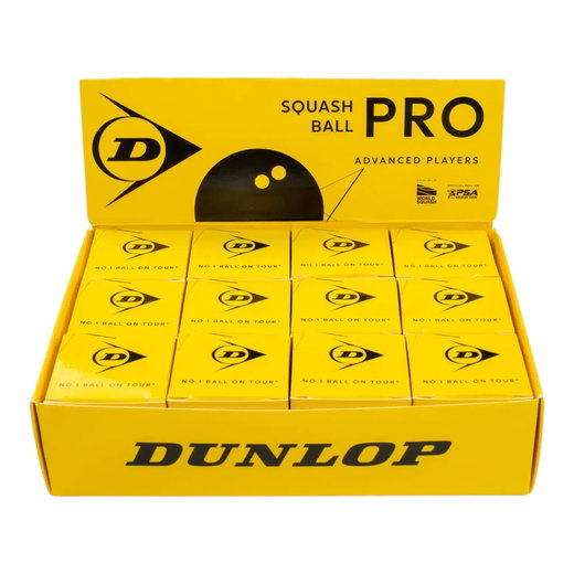 Dunlop Squashball Pro (2 żółte punkty, bardzo wolny) czarny - 12 piłek w kartonie