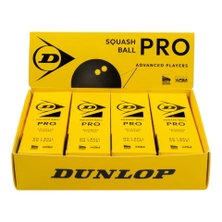 Dunlop Squashball Pro (2 żółte punkty, prędkość bardzo wolna) czarny - 4x3 piłki (12 sztuk) w kartonie