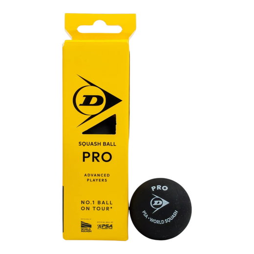 Dunlop Squashball Pro (2 żółte punkty, prędkość bardzo wolna) czarny - 3 piłki w blisterze kartonowym