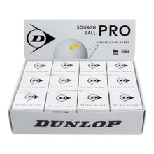 Dunlop Squashball Pro (2 yellow dots, very slow speed) <b>WHITE</b> - 12 pack in a box