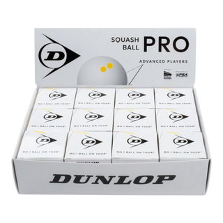 Dunlop Squashball Pro (2 gelbe Punkte, Speed sehr langsam) <b>WEISS</b> - 12er im Karton