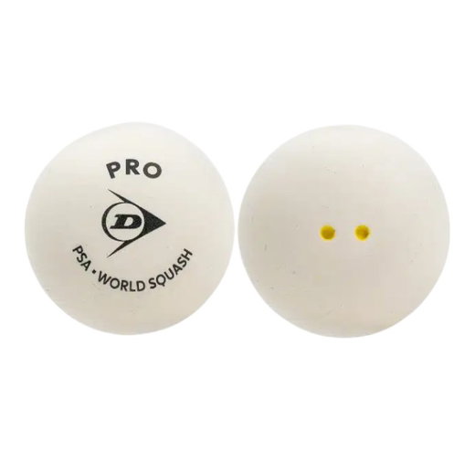 Dunlop Squashball Pro (2 żółte punkty, bardzo wolna prędkość) <b>BIAŁY</b> - 1 piłka
