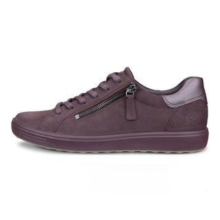 ECCO Soft 7 Side Zip Lace Sneakers (Premium Full-Grain Leather) Dark Purple Ladies