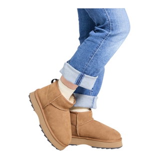 EMU Australia Botki zimowe Sharky Micro Flatform (owcza wełna, platforma) brązowe damskie