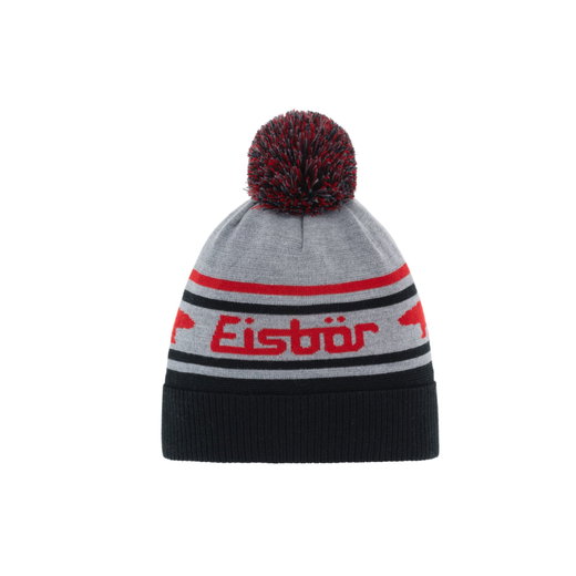 Eisbär Mütze (Pompon) Chani - Merinomix - schwarz/grau/rot - 1 Stück