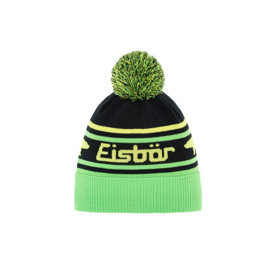 Eisbär Mütze (Pompon) Chani - Merinomix - schwarz/grün/limone - 1 Stück