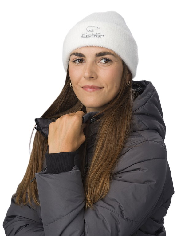 Polar Bear Winter Hat (Beanie) Mana - Fluffy Texture - Ladies White - 1 Piece