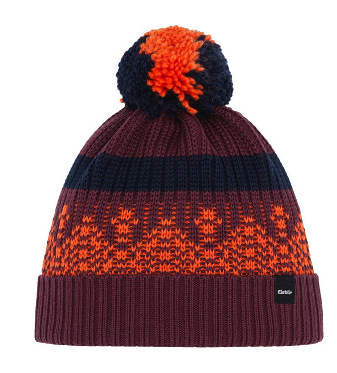 Eisbär Mütze (Pompon) Norrak - weinrot/orange/nachtblau