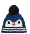 Eisbär Wintermütze (Pompon) Rico - mit Pinguinmotiv - blau/weiss - Kinder