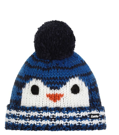 Eisbär Wintermütze (Pompon) Rico - mit Pinguinmotiv - blau/weiss - Kinder