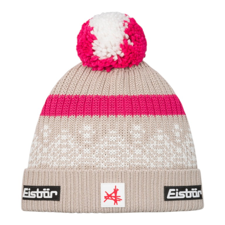 Eisbär Wintermütze Norrak Ski Austria (Pompon) - Merinomix, kuscheliges Fleece-Band - beige/weiss/pink - 1 Stück