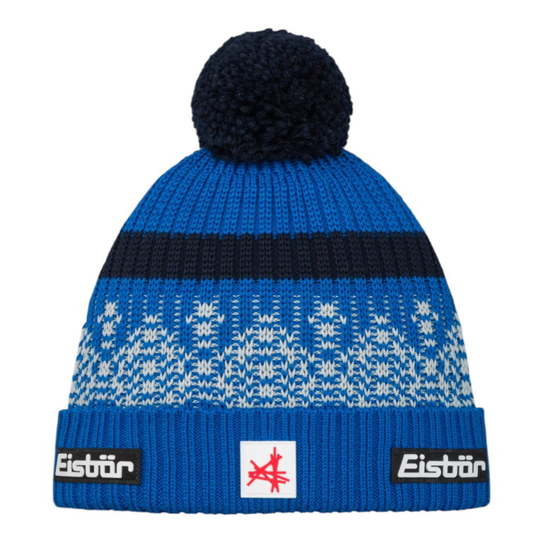 Eisbär Wintermütze Norrak Ski Austria (Pompon) - Merinomix, kuscheliges Fleece-Band - blau/schwarz - 1 Stück