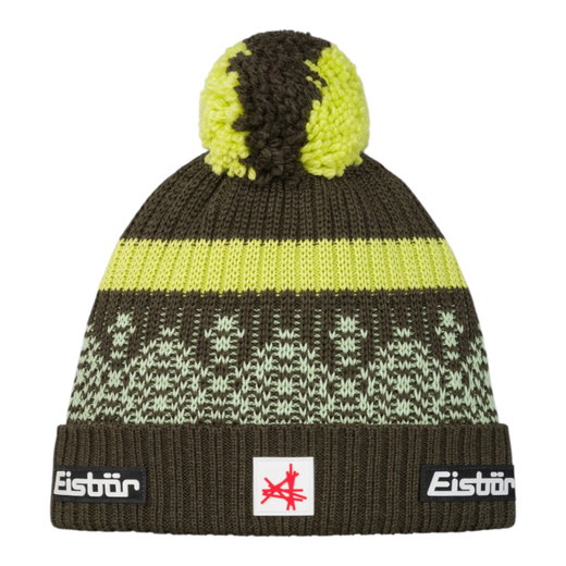 Eisbär Wintermütze Norrak Ski Austria (Pompon) - Merinomix, kuscheliges Fleece-Band - olivegrün/limegrün - 1 Stück