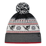 Eisbär Wintermütze Retroski mit Bommel (Pompon) schwarz/weiss/rot - 1 Stück