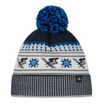 Eisbär Wintermütze Retroski mit Bommel (Pompon) nachtblau/weiss/hellgrau - 1 Stück