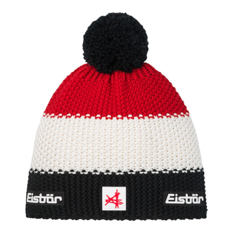 Eisbär Wintermütze Star SA (Pompon) - Merinomix - schwarz/weiss/rot - 1 Stück
