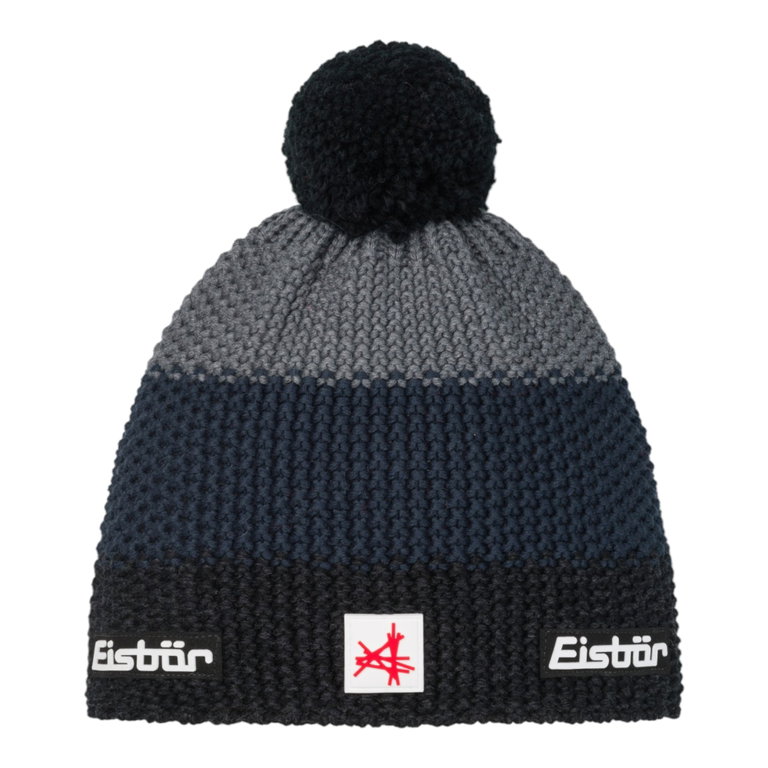 Eisbär Wintermütze Star SA (Pompon) - Merinomix - schwarz/kobaltblau/anthrazitgrau - 1 Stück