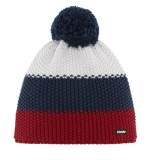 Eisbär Wintermütze Star mit Bommel (Pompon) rot/dunkelblau/weiss - 1 Stück