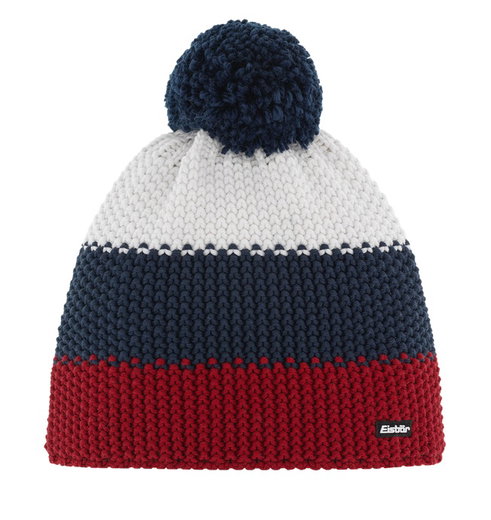 Eisbär Wintermütze Star mit Bommel (Pompon) rot/dunkelblau/weiss - 1 Stück