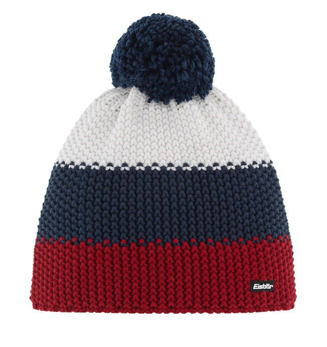 Eisbär Wintermütze Star mit Bommel (Pompon) rot/dunkelblau/weiss - 1 Stück