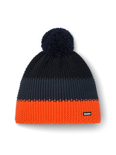 Eisbär Wintermütze Star mit Bommel (Pompon) orange/navyblau/schwarz - 1 Stück