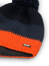 Eisbär Wintermütze Star mit Bommel (Pompon) orange/navyblau/schwarz - 1 Stück