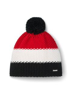 Eisbär Wintermütze Star mit Bommel (Pompon) schwarz/weiss/rot - 1 Stück