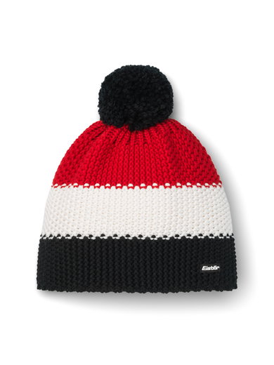 Eisbär Wintermütze Star mit Bommel (Pompon) schwarz/weiss/rot - 1 Stück