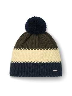 Eisbär Wintermütze Star mit Bommel (Pompon) navyblau/olivegrün - 1 Stück