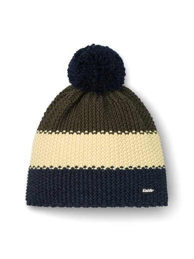 Eisbär Wintermütze Star mit Bommel (Pompon) navyblau/olivegrün - 1 Stück