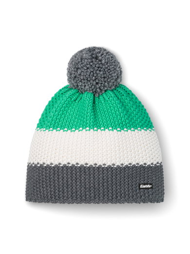 Eisbär Wintermütze Star mit Bommel (Pompon) grau/weiss/mintgrün - 1 Stück