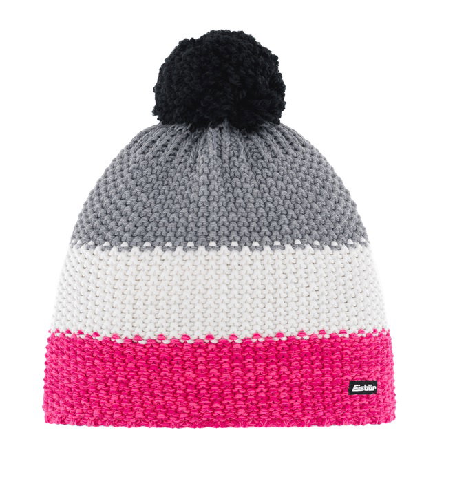 Eisbär Wintermütze Star mit Bommel (Pompon) pink/grau/weiss - 1 Stück