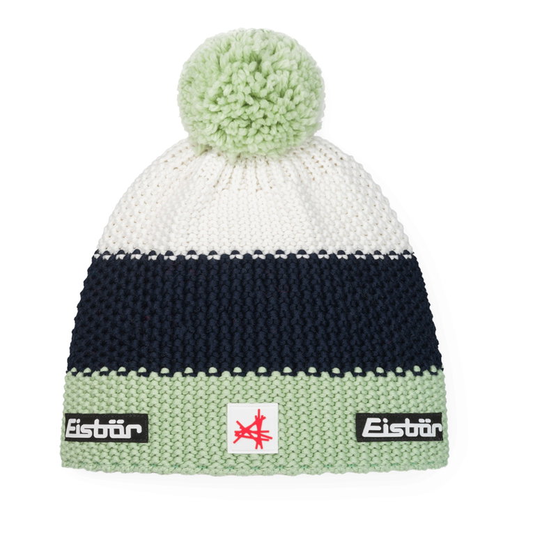 Eisbär Wintermütze Star SA (Pompon) - Merinomix - hellgrün/nachtblau/weiss - 1 Stück