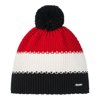 Eisbär Wintermütze Star mit Bommel (Pompon) schwarz/weiss/rot - 1 Stück