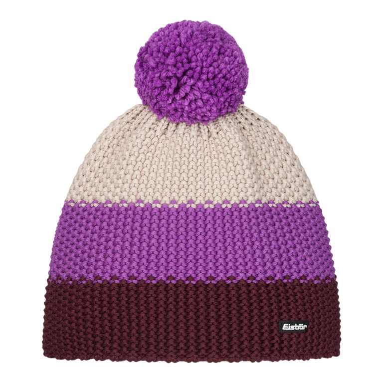 Eisbär Wintermütze Star mit Bommel (Pompon) weinrot/violett/beige - 1 Stück