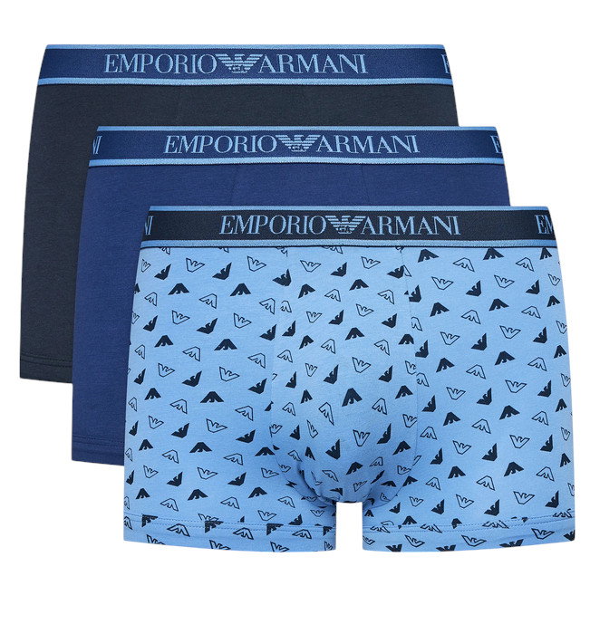Emporio Armani Unterwäsche Boxershorts Trunk Cotton blau/dunkelblau gemustert Herren - 3 Stück