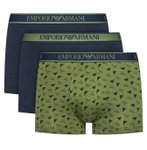 Emporio Armani Unterwäsche Boxershorts Trunk Cotton dunkelblau/grün gemustert Herren - 3 Stück