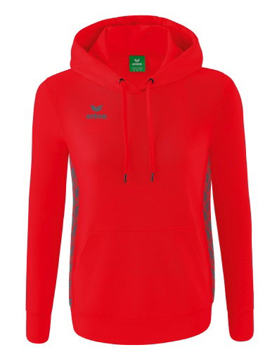 Erima Kapuzenpullover Essential Team (weiche Baumwolle, Rippbündchen) rot/grau Damen