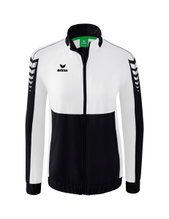 Erima Präsentationsjacke Six Wings (100% Polyester, Stehkragen, taillierter Schnitt) schwarz/weiss Damen