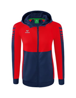 Erima Training Jacket Six Wings with Hood (Cotton Blend, Soft, Comfortable, Tailored Fit) Navy Blue/Red Women