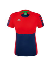Erima Sport-Shirt Six Wings (100% Polyester, taillierter Schnitt, schnelltrocknend) navyblau/rot Damen