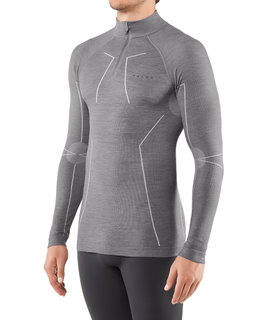 Falke Langarmshirt Wool Tech Half-Zip (Merinowolle) Unterwäsche grau Herren