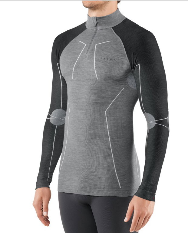 Falke Langarmshirt Wool Tech Half-Zip (Merinowolle) Unterwäsche grauschwarz Herren