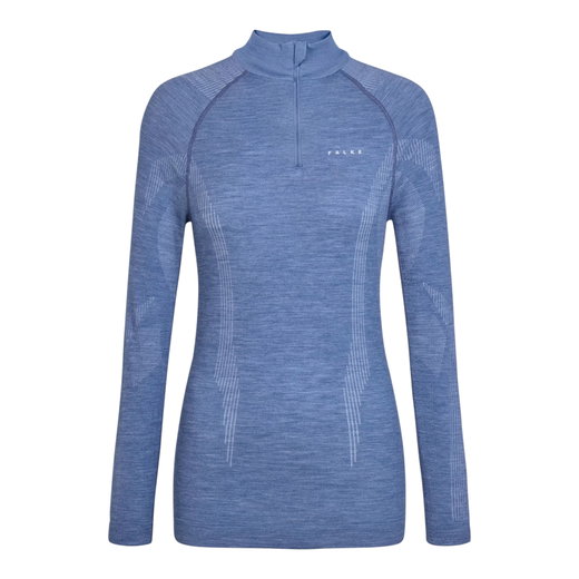 Falke Funktionsunterwäsche Langarmshirt Wool-Tech Half-Zip (hervorragendes Feuchtigkeitsmanagement) blau Damen