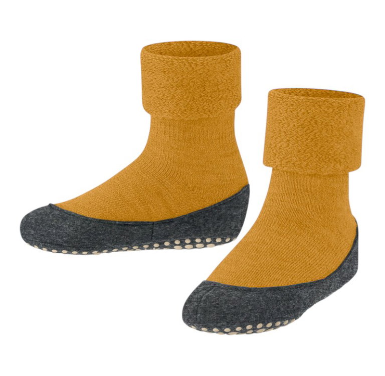 Falke Hausschuhe Cosyshoe Minis (leichte, wärmende Merinowolle) gelb/grau Kinder