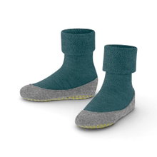 Falke Kapcie Hausschuhe Cosyshoe Minis (lekkie, ogrzewające wełna merino) niebiesko-zielone dziecięce