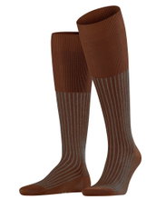 Falke Tagessocke Oxford Stripe Kniestrümpfe (Business-Kniestrumpf, feines Maschenbild) braun Herren - 1 Paar