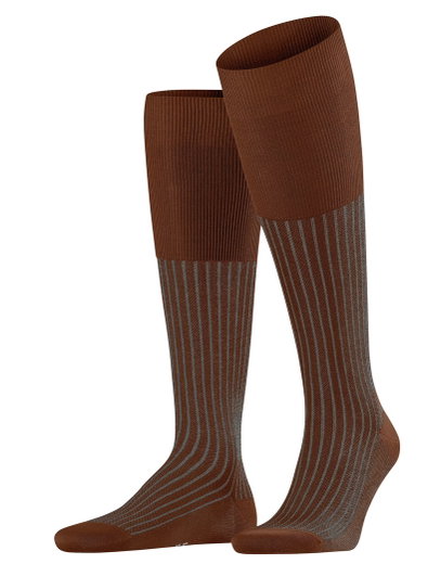 Falke Tagessocke Oxford Stripe Kniestrümpfe (Business-Kniestrumpf, feines Maschenbild) braun Herren - 1 Paar