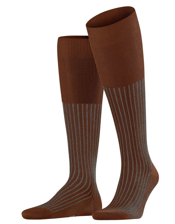 Falke Tagessocke Oxford Stripe Kniestrümpfe (Business-Kniestrumpf, feines Maschenbild) braun Herren - 1 Paar